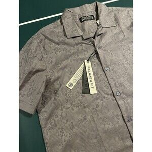 NEW Men’s Free Planet Relaxed Button Floral Short Sleeve Shirt MEDIUM Gray NWT